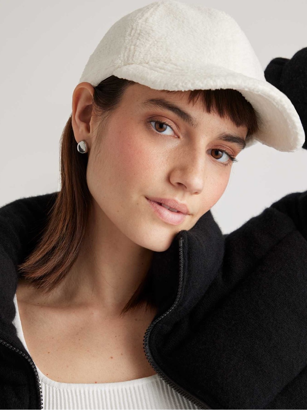 Quince Sherpa Baseball Cap Hat Fuzzy Cream